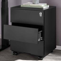 tectake Magna 3 Drawers Black Lockable Chest of Drawers - Wilko