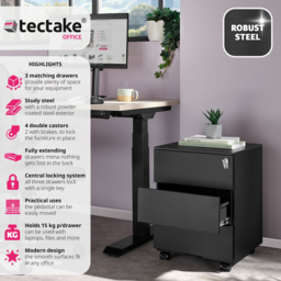 tectake Magna 3 Drawers Black Lockable Chest of Drawers - Wilko - thumbnail 6