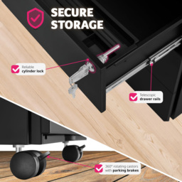 tectake Magna 3 Drawers Black Lockable Chest of Drawers - Wilko - thumbnail 5