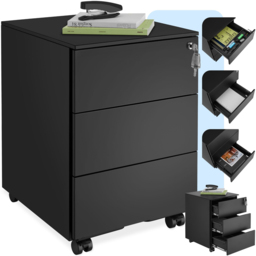 tectake Magna 3 Drawers Black Lockable Chest of Drawers - Wilko - thumbnail 3