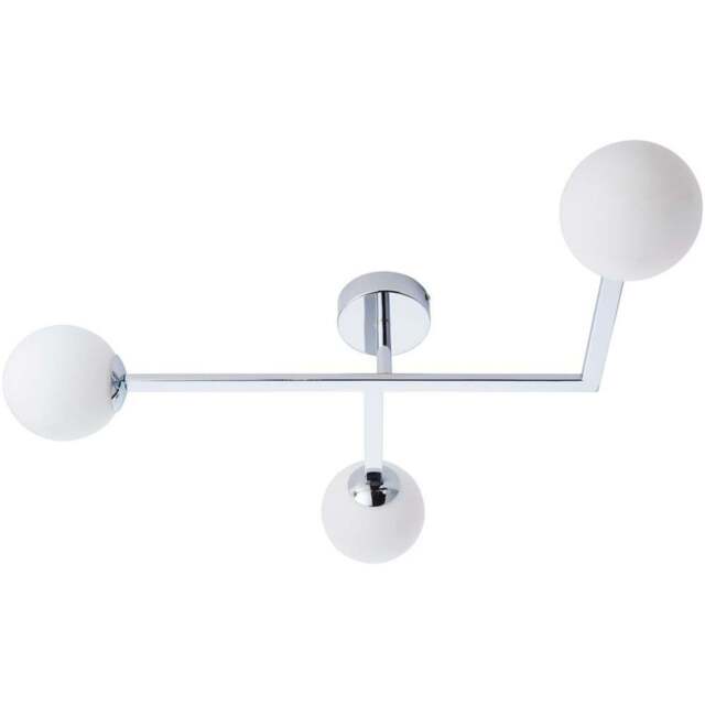 Merano Riomaggiore Matt Opal Glass Shade Semi Flush Chrome Plate 3 Light Ceiling Light - Size: 58.5 x 65 x 16.5cm - Silver - Wilko - image 1