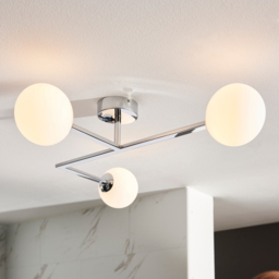 Merano Riomaggiore Matt Opal Glass Shade Semi Flush Chrome Plate 3 Light Ceiling Light - Size: 58.5 x 65 x 16.5cm - Silver - Wilko - thumbnail 3