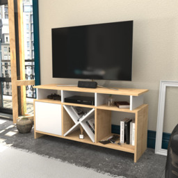 Decorotika Aurburn Single Door 8 Shelf Sapphire Oak and White TV Unit - Size: 60.6 x 120 x 29.6cm - Multi - Wilko - thumbnail 4