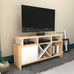 Decorotika Aurburn Single Door 8 Shelf Sapphire Oak and White TV Unit - Size: 60.6 x 120 x 29.6cm - Multi - Wilko - thumbnail 6