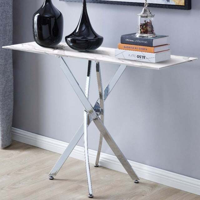 Furniturebox Tavalo White Marble Effect Console Table with Silver Legs - Size: 40 x 120 x 78cm - Wilko - image 1