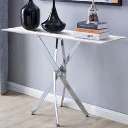 Furniturebox Tavalo White Marble Effect Console Table with Silver Legs - Size: 40 x 120 x 78cm - Wilko - thumbnail 1