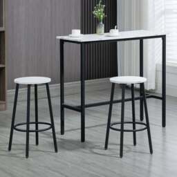 HOMCOM 2 Seater White Marble Effect Bar Table and Stool Set with Footrest - Wilko - thumbnail 1
