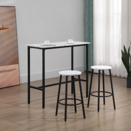 HOMCOM 2 Seater White Marble Effect Bar Table and Stool Set with Footrest - Wilko - thumbnail 6