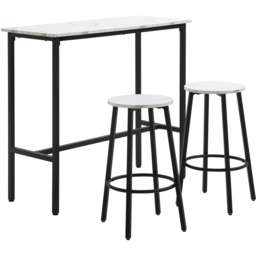 HOMCOM 2 Seater White Marble Effect Bar Table and Stool Set with Footrest - Wilko - thumbnail 3