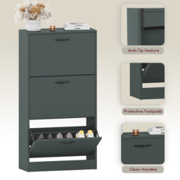 Vida Designs 3 Drawer Green Shoe Cabinet - Size: 115 x 60 x 24cm - Wilko - thumbnail 6