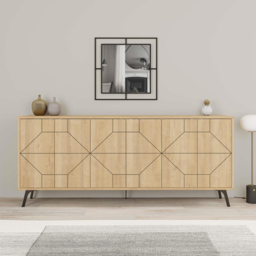 Decortie Dune 3 Door Oak Sideboard - Size: 77.4 x 183.8 x 35cm - Cream - Wilko - thumbnail 6