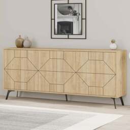 Decortie Dune 3 Door Oak Sideboard - Size: 77.4 x 183.8 x 35cm - Cream - Wilko