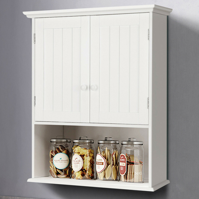Costway 2 Door Single Shelf White Wall Mounted Bathroom Cabinet - Size: 76 x 44 x 13cm - Wilko - image 1