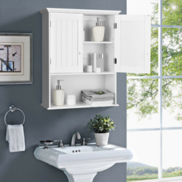 Costway 2 Door Single Shelf White Wall Mounted Bathroom Cabinet - Size: 76 x 44 x 13cm - Wilko - thumbnail 6