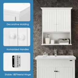 Costway 2 Door Single Shelf White Wall Mounted Bathroom Cabinet - Size: 76 x 44 x 13cm - Wilko - thumbnail 7