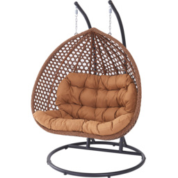Henley 2 Seater Rattan Brown Swing Egg Pod Chair - Wilko - thumbnail 3