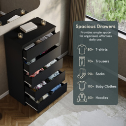 Vida Designs Denver 5 Drawer Black Chest of Drawers - Wilko - thumbnail 7