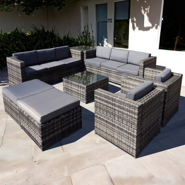 Oseasons Malta 10 Seater Grey Walnut Rattan U Shape Sofa Set with 2 Footstools - Brown - Wilko - image 1