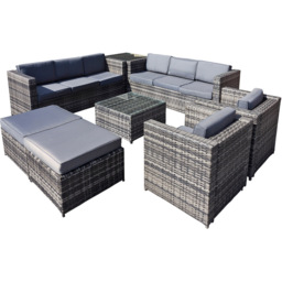 Oseasons Malta 10 Seater Grey Walnut Rattan U Shape Sofa Set with 2 Footstools - Brown - Wilko - thumbnail 3