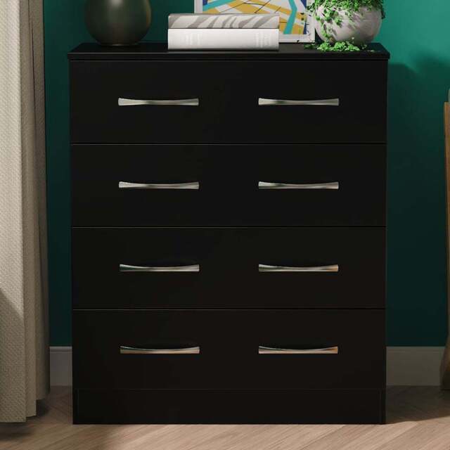 Crowndale Avon 4 Drawer Matt Black Chest of Drawers Ready Assembled - Black Matt - Wilko - image 1