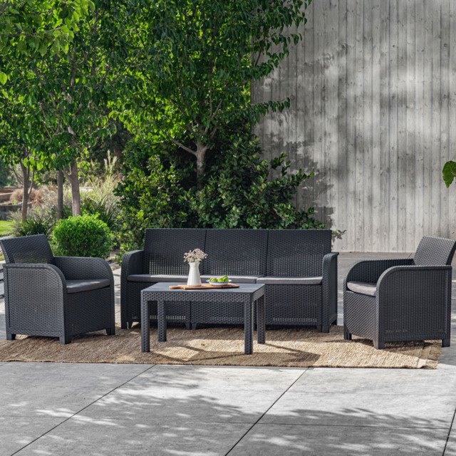 Keter Rosalie 3 Seater Rattan Garden Lounge Set - Grey - Wilko - image 1