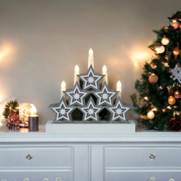 Xmas Haus White LED Light-Up Wooden Christmas Candle Arch with Stars - Size: 5 x 26 x 25cm - Multi - Wilko