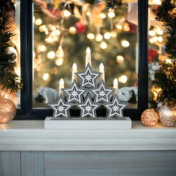 Xmas Haus White LED Light-Up Wooden Christmas Candle Arch with Stars - Size: 5 x 26 x 25cm - Multi - Wilko - thumbnail 4