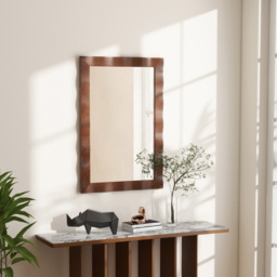 Costway Brown Rubberwood Rustic Style Wall Mirror 106 x 71cm - Size: 120 x 80 x 8cm - Wilko - thumbnail 5