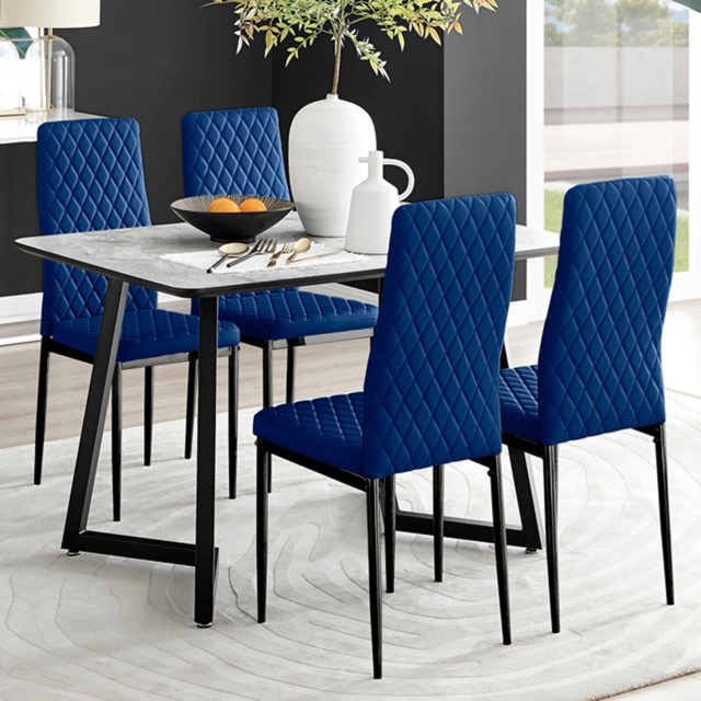 Furniturebox Copeland Valera Marble Effect 4 Seater Dining Set White Navy Blue and Black - Wilko - image 1