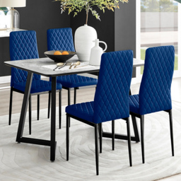 Furniturebox Copeland Valera Marble Effect 4 Seater Dining Set White Navy Blue and Black - Wilko - thumbnail 1