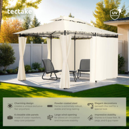 tectake Emine 4 x 3m Cream Double Roof Water-Repellent Gazebo with 6 Side Panel - Size: 3 x 4m - Wilko - thumbnail 4