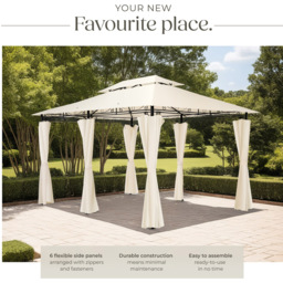 tectake Emine 4 x 3m Cream Double Roof Water-Repellent Gazebo with 6 Side Panel - Size: 3 x 4m - Wilko - thumbnail 5
