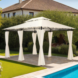 tectake Emine 4 x 3m Cream Double Roof Water-Repellent Gazebo with 6 Side Panel - Size: 3 x 4m - Wilko