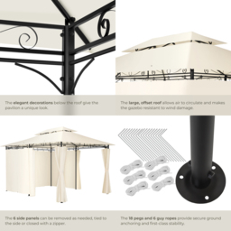 tectake Emine 4 x 3m Cream Double Roof Water-Repellent Gazebo with 6 Side Panel - Size: 3 x 4m - Wilko - thumbnail 7