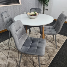 Portland 4 Seater Round Wood Velvet Dining Set White and Grey - Multi - Wilko - thumbnail 6