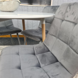 Portland 4 Seater Round Wood Velvet Dining Set White and Grey - Multi - Wilko - thumbnail 7