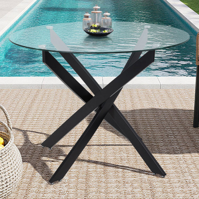 Living and Home 2 Seater 80cm Round Tempered Glass Dining Table Black - Clear - Wilko - image 1