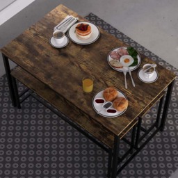 Vida Designs Brooklyn 4 Seater Metal Frame Dining Bench Set Dark Wood - Brown - Wilko - thumbnail 4