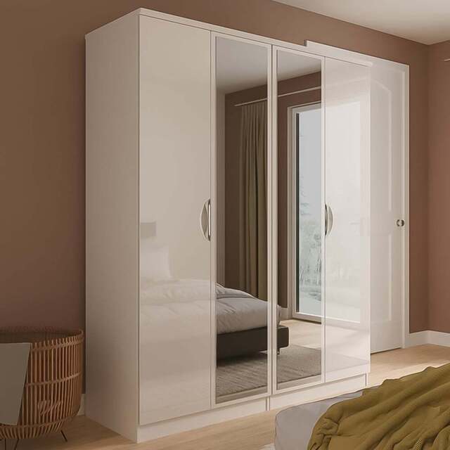 Crowndale Camden 4 Door Kashmir Gloss Mirror Wardrobe Ready Assembled - Kashmir Gloss & Kashmir - Wilko - image 1
