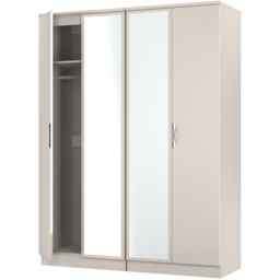 Crowndale Camden 4 Door Kashmir Gloss Mirror Wardrobe Ready Assembled - Kashmir Gloss & Kashmir - Wilko - thumbnail 6