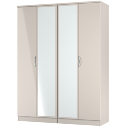 Crowndale Camden 4 Door Kashmir Gloss Mirror Wardrobe Ready Assembled - Kashmir Gloss & Kashmir - Wilko - thumbnail 4