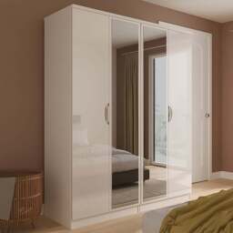 Crowndale Camden 4 Door Kashmir Gloss Mirror Wardrobe Ready Assembled - Kashmir Gloss & Kashmir - Wilko - thumbnail 1