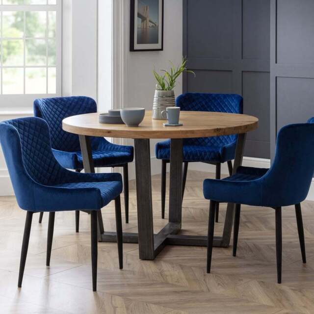 Julian Bowen Brooklyn 4 Seater Round Dining Set Oak and Blue - Wilko - image 1