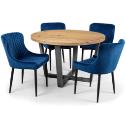 Julian Bowen Brooklyn 4 Seater Round Dining Set Oak and Blue - Wilko - thumbnail 3