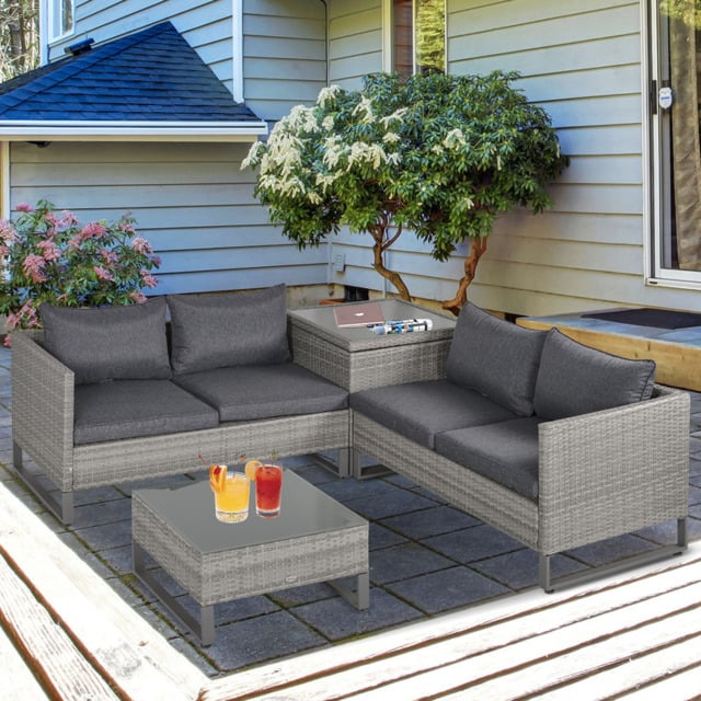 Outsunny 4 Seater Grey Rattan Corner Lounge Set - Wilko - image 1