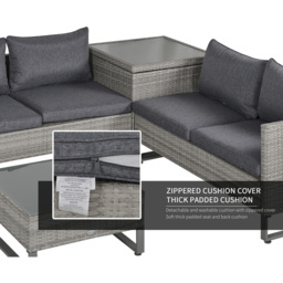 Outsunny 4 Seater Grey Rattan Corner Lounge Set - Wilko - thumbnail 6