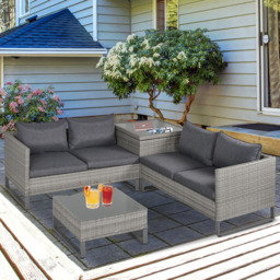 Outsunny 4 Seater Grey Rattan Corner Lounge Set - Wilko - thumbnail 1