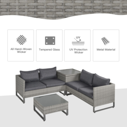 Outsunny 4 Seater Grey Rattan Corner Lounge Set - Wilko - thumbnail 7