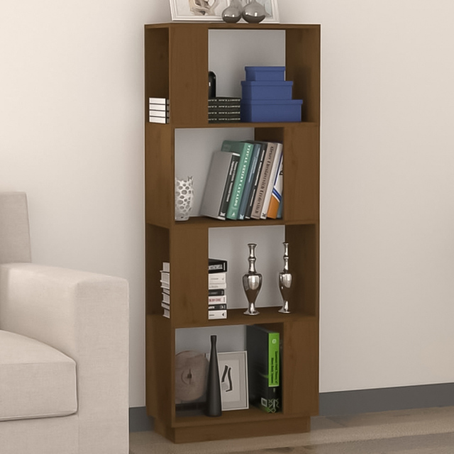 vidaXL 4 Shelf Honey Brown Pine Wood Bookcase - Size: 132 x 51 x 25cm - Wilko - image 1
