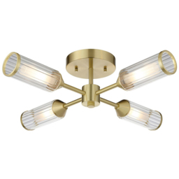 Merano Trieste Clear and Frosted Glass Satin Brass Plate Multi Arm Semi Flush Ceiling Lamp - Size: 55 x 55 x 14.4cm - Brown - Wilko - thumbnail 4